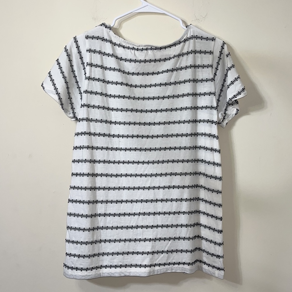 LOFT Striped With Black Dot Embroidery Split Sleeve White Tee Size S - Picture 7 of 7